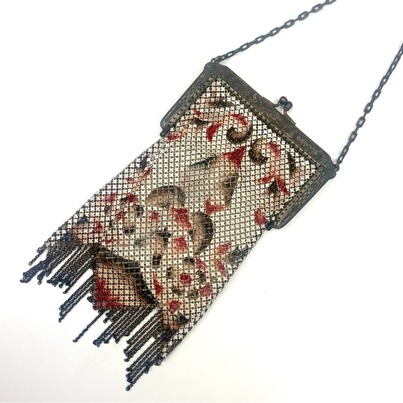 MANDALIAN MFG CO Antique Brass Mesh Fringe Trim Evening Bag Art Deco Gatsby 30s - Picture 5 of 13